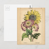 Botanische afdruk - Zonnebloem & Marigold Briefkaart (Voorkant / Achterkant)