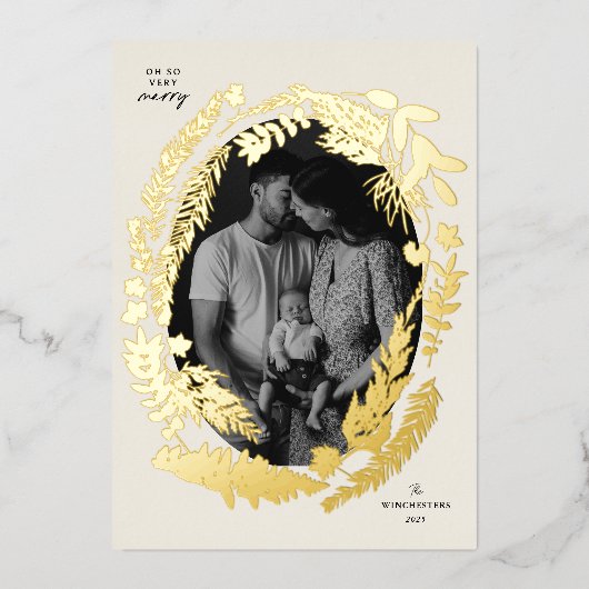 Botanische afdrukken kerstframe folie feestdagenkaart (Voorkant)