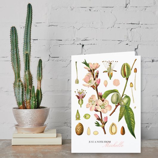 Botanische amandelbloesems Monogram Blank Notitiekaartje