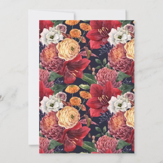 Botanische Amaryllis en Chrysanthemum doop Kaart (Achterkant)