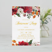 Botanische amaryllis en moeders pensioen partij folie uitnodiging (Staand Voorkant)