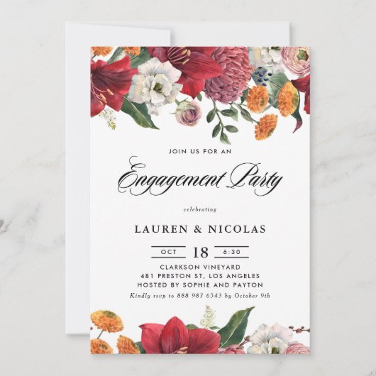 Botanische amaryllis en moeders verlovingsfeest kaart (Voorkant)