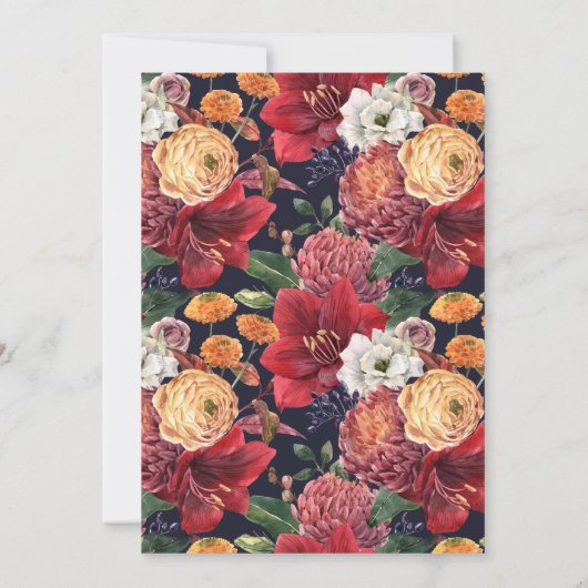 Botanische Amaryllis en Mums Bloemen Bruids Brunch Kaart (Achterkant)