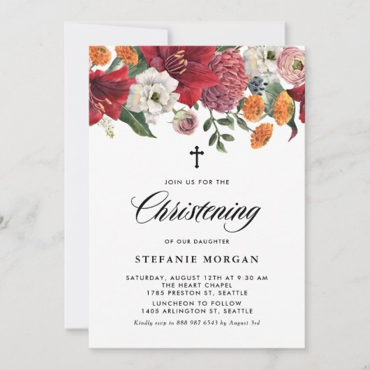 Botanische Amaryllis en Mums Bloemendoop Kaart (Voorkant)