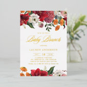 Botanische Amaryllis en Mums Bloemstuk Baby Brunch Folie Uitnodiging (Staand Voorkant)