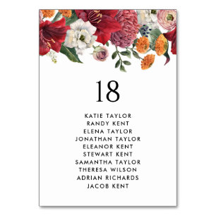 Botanische Amaryllis en Mums Trouwtafel Zitplaatse Kaart