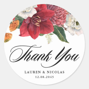 Botanische Amaryllis en Mums Wedding Bedankt Ronde Sticker