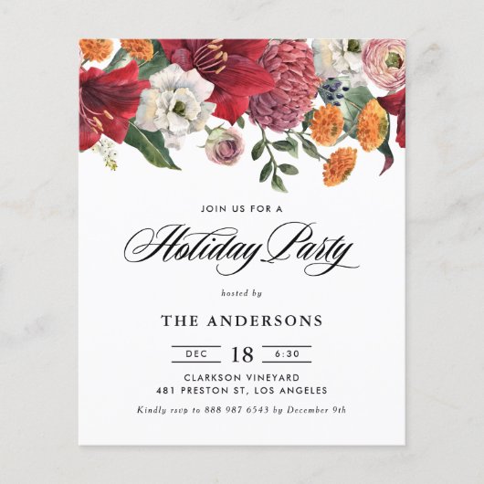 Botanische Amaryllis Holiday Party Uitnodiging (Voorkant)