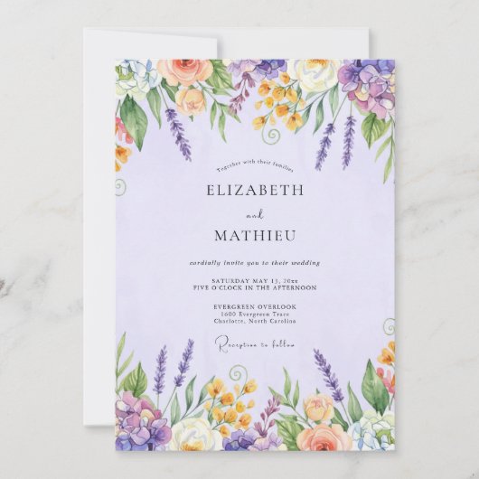 Botanische Amethyst Wilde Bloemen Bruiloft Kaart (Voorkant)