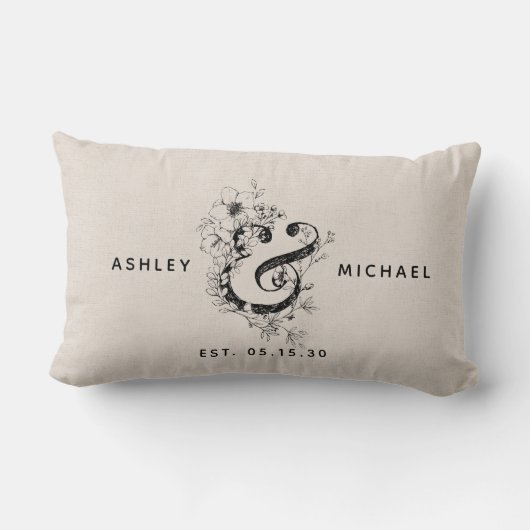 Botanische Ampersand Huwelijksdatum Linnen Kussen (Achterkant)