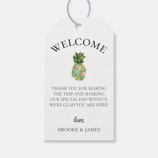 Botanische ananas strand bruiloft welkomsttas cadeaulabel (Voorkant)