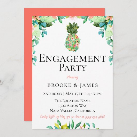 Botanische ananas verlovingsfeest kaart (Voorkant / Achterkant)