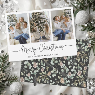 Botanische Aquarel 3 Foto Kerstmis Feestdagenkaart