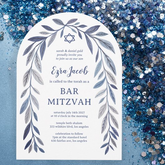 Botanische Aquarel Aangepaste Bar/Bat Mitzvah Boog Kaart