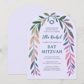 Botanische Aquarel Aangepaste Bar/Bat Mitzvah Boog Kaart (Voorkant / Achterkant)