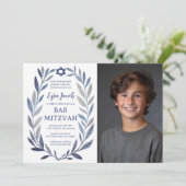 Botanische Aquarel Aangepaste Foto Bar Mitswa Kaart (Staand voorkant)