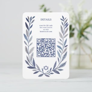 Botanische Aquarel Aangepaste QR Bar Mitswa Informatiekaartje