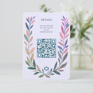 Botanische Aquarel Aangepaste QR Bar Mitswa Informatiekaartje