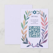 Botanische Aquarel Aangepaste QR Bar Mitswa Informatiekaartje (Voorkant / Achterkant)