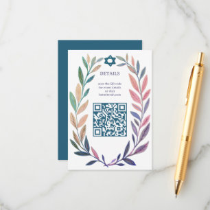 Botanische Aquarel Aangepaste QR Bar Mitswa Informatiekaartje