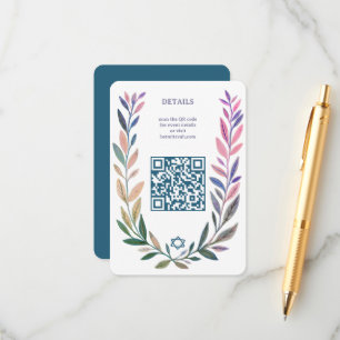 Botanische Aquarel Aangepaste QR Bar Mitswa Informatiekaartje