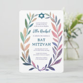 Botanische aquarel Aangepaste QR Bar Mitswa Kaart (Staand voorkant)