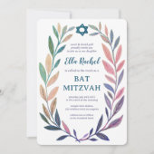 Botanische aquarel Aangepaste QR Bar Mitswa Kaart (Voorkant)