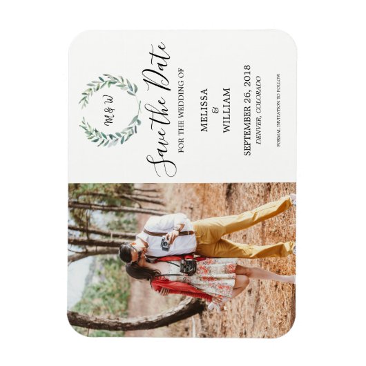 Botanische aquarel bladeren foto Save the Date Magneet (Verticaal)