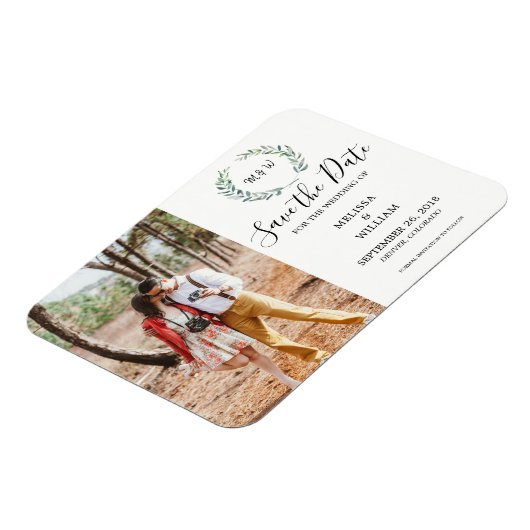 Botanische aquarel bladeren foto Save the Date Magneet (Linkerzijde)