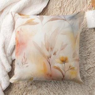 Botanische Aquarel - Blauw, Crème & Warm Bloemmoti Kussen