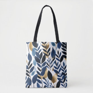 Botanische aquarel blauw en gouden canvas tas