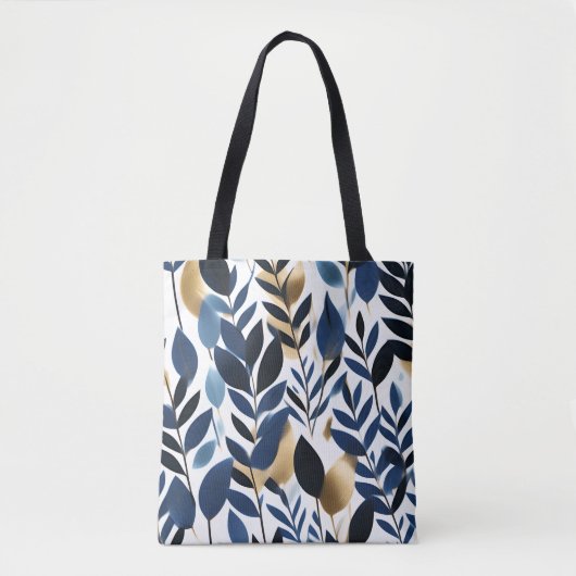 Botanische aquarel blauw en gouden canvas tas (Voorkant)