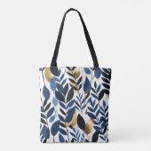 Botanische aquarel blauw en gouden canvas tas (Achterkant)