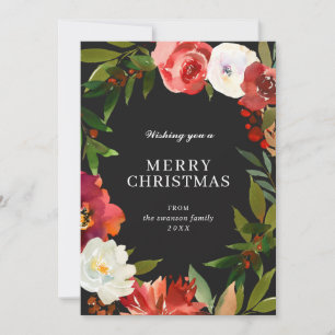Botanische Aquarel Bloemige Elegante Kerstmis Feestdagenkaart