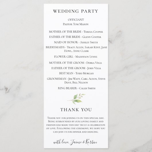 Botanische Aquarel Bloemige Lelie Bruiloft Programmakaart (Achterkant)