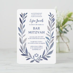 Botanische aquarel Davidster Bar/Bat Mitzvah Kaart