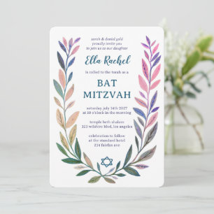 Botanische aquarel Davidster Bar Mitswa Bat Mitswa Kaart