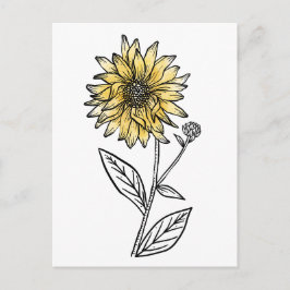 Botanische aquarel esthetische lijnkunst zonnebloe briefkaart