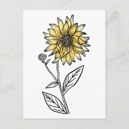 Botanische aquarel esthetische lijnkunst zonnebloe briefkaart