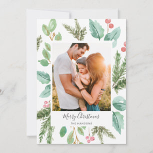 Botanische Aquarel Foto Elegante Kerstmis Feestdagenkaart