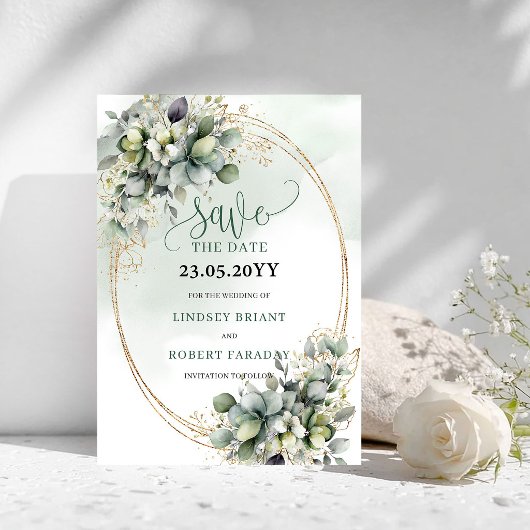 Botanische Aquarel Groen Goud Save The Date