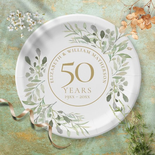 Botanische Aquarel Groene Beplanting 50ste Verjaar Papieren Bordje