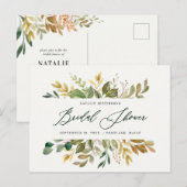 Botanische aquarel groene gouden bruidsdouche briefkaart (Voorkant / Achterkant)