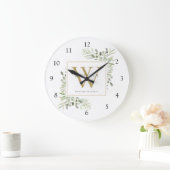 Botanische Aquarel Groene Monogram Naam Grote Klok (Huis)