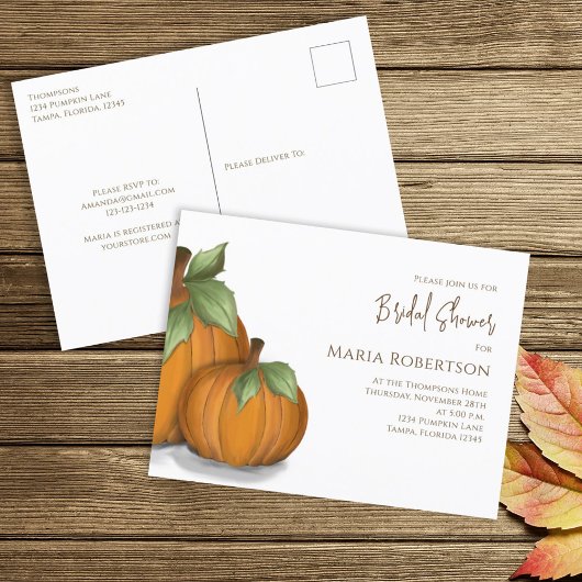 Botanische Aquarel Herfst Pompoenen Bruidsdouche Briefkaart