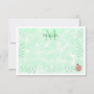 Botanische Aquarel Lieveheersbeestje Monogram   Notitiekaartje