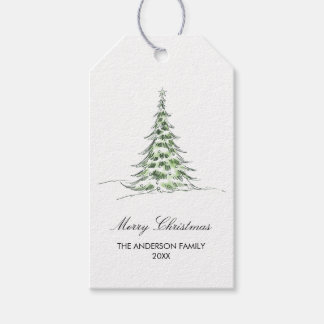 Botanische Aquarel Prettig Kerstboom Cadeaulabel