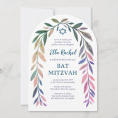 Botanische Aquarel QR Code Bar Mitzvah Boog Kaart (Voorkant)