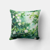 Botanische Aquarel Witte Bloesems Groene Bladeren Kussen (Achterkant)
