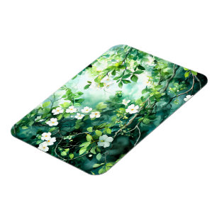 Botanische aquarel Witte Bloesems Groene Bladeren Magneet